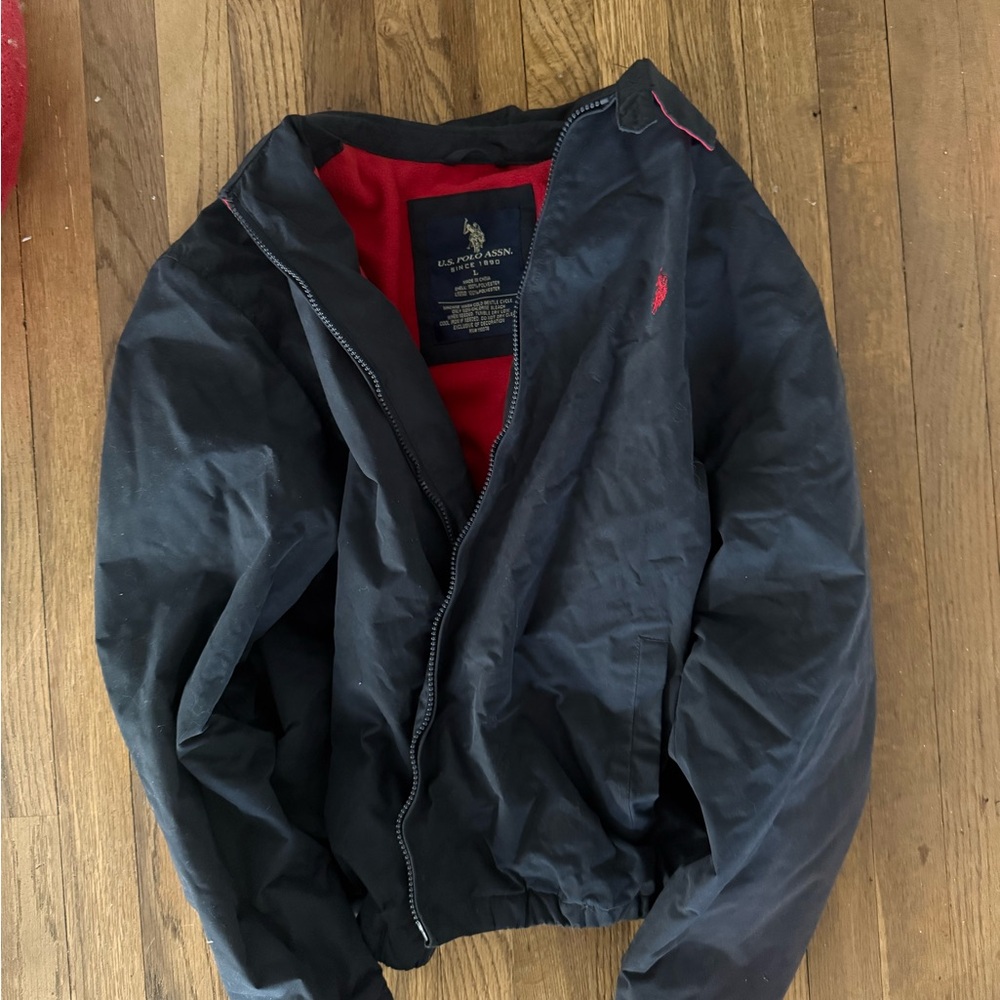 U.S. Polo Assn. Black Bomber Jacket with Red Interior